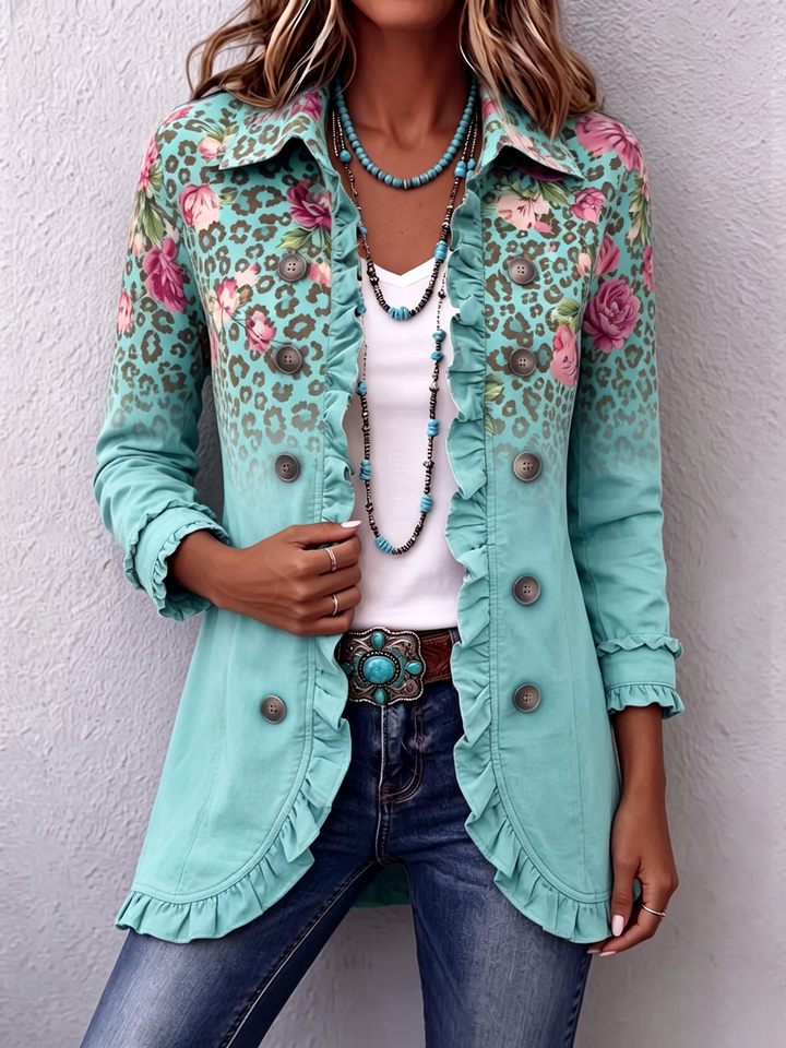 Audrey™ | Boho Retro Floral Leopard Ruffle Jacket
