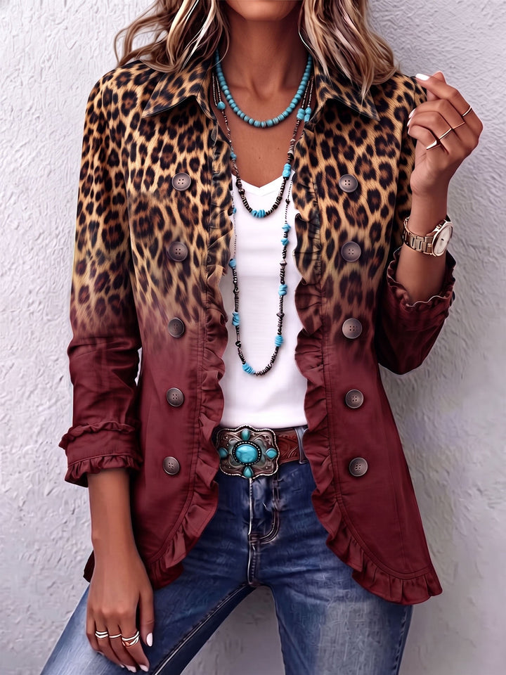 Freya™ | Leopard Teal Ruffle Statement Blazer