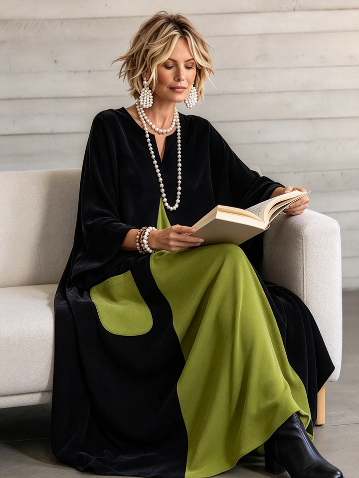 Rebecca™ | Artistic Color-block Velvet Dress
