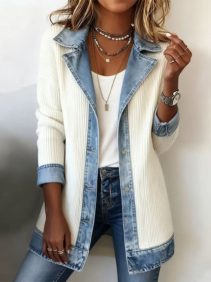 Lena™ | Paneled Ribbed Cotton-Blend Denim Jacket