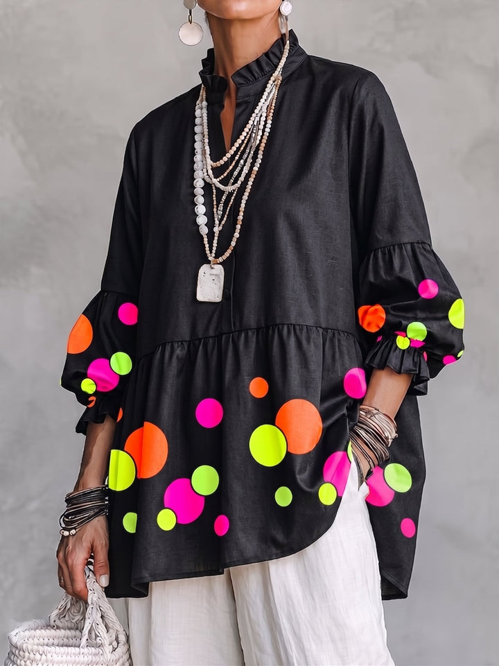 Luna™ | Neon Polka Dot Linen Peplum Tunic