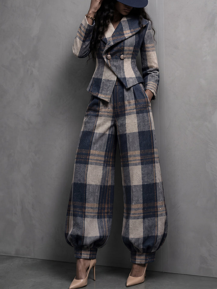 Grace™ | Sophisticated Plaid Wool-Blend Tailored Blazer