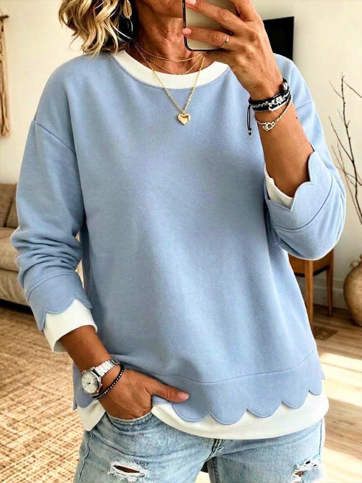 Evelyn™ | Casual Sweatshirt With Scalloped Trim