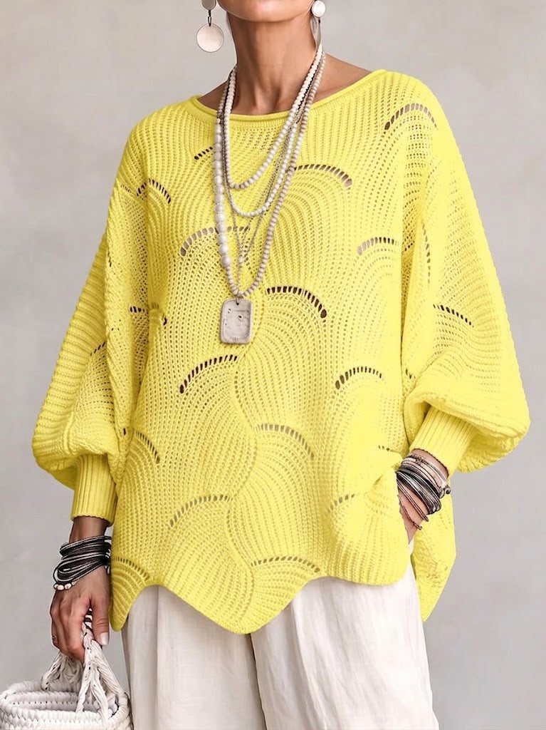 Julia™ | Hollow Wave Pattern Loose Lantern Sleeve Knit Top