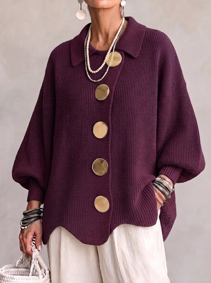 Avery™ | Oversized Collared Knit Cardigan With Large Metal Buttons