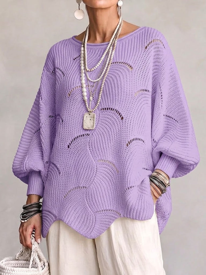 Esme™ | Openwork Wave Lantern Sleeve Knit Top