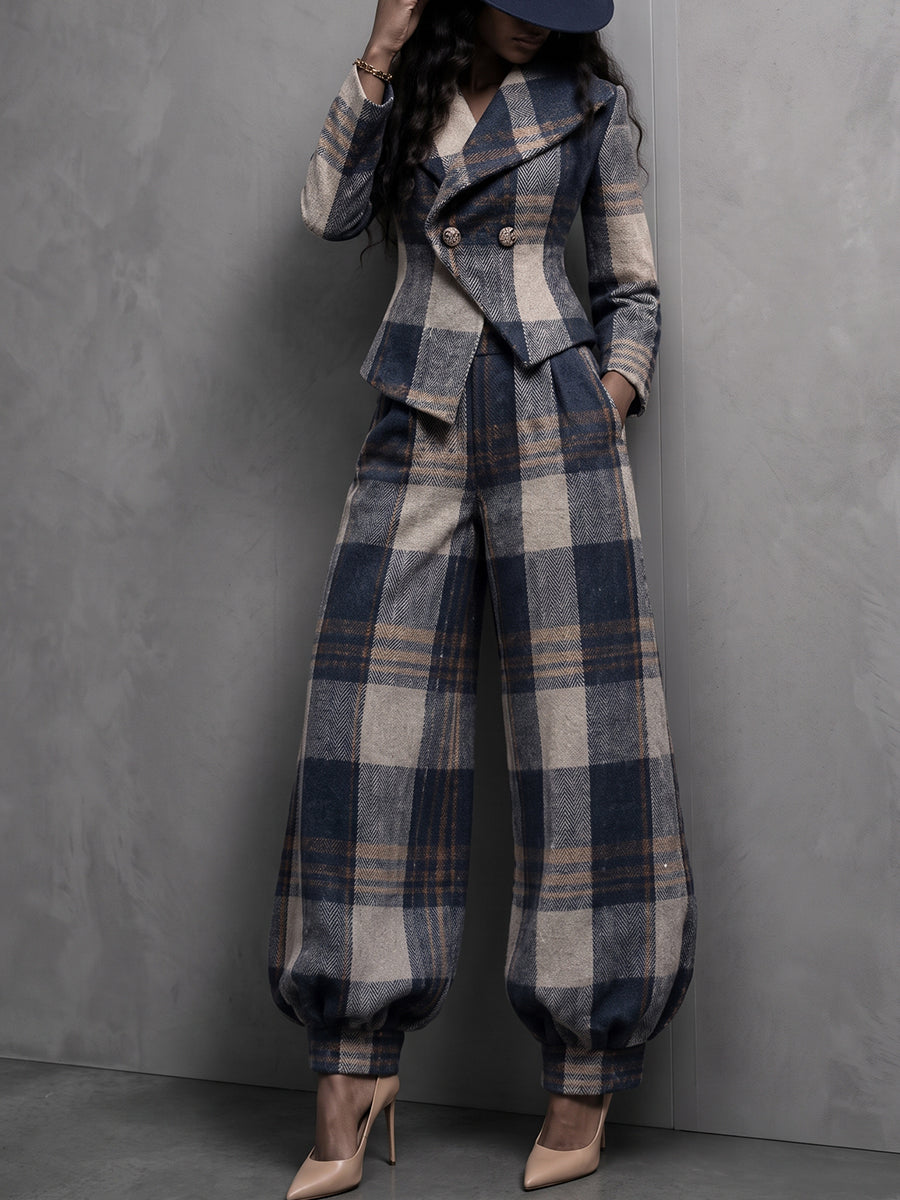 Noelle™ | Plaid Wool-Blend Tailored Blazer