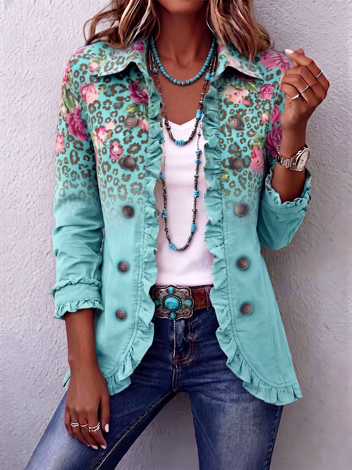 Estelle™ | Floral Leopard Retro Ruffle Jacket