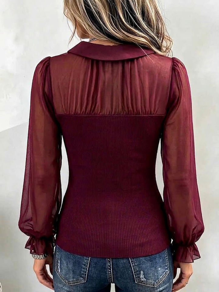 Aveline™ | Chiffon Ribbed Knit Spliced Everyday Top