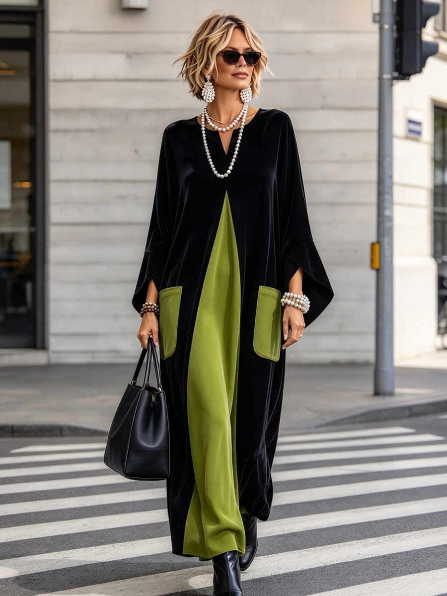 Rebecca™ | Artistic Color-block Velvet Dress