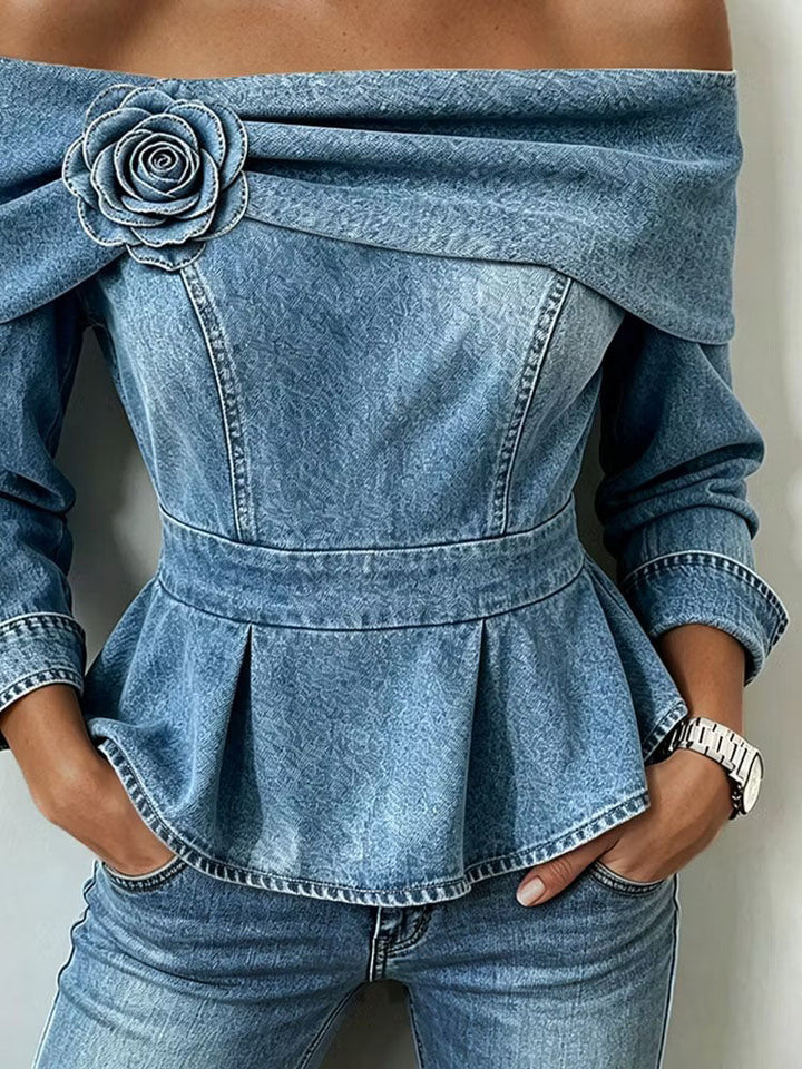 Sophia™ | Chic Off-shoulder Denim Peplum Top