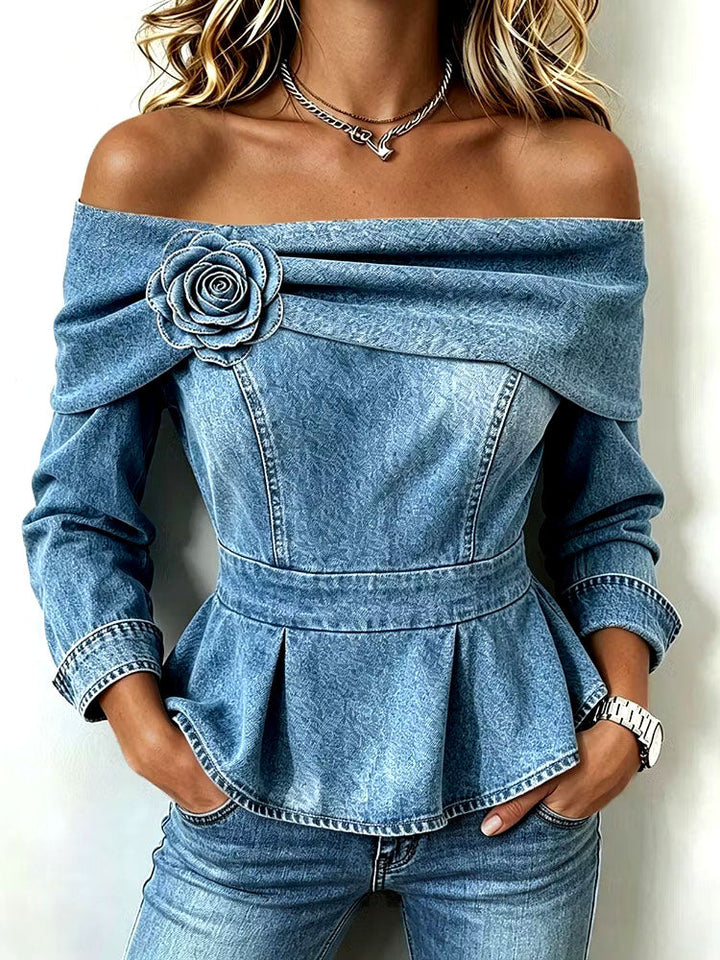 Alina™ | Off-Shoulder Denim Peplum Top