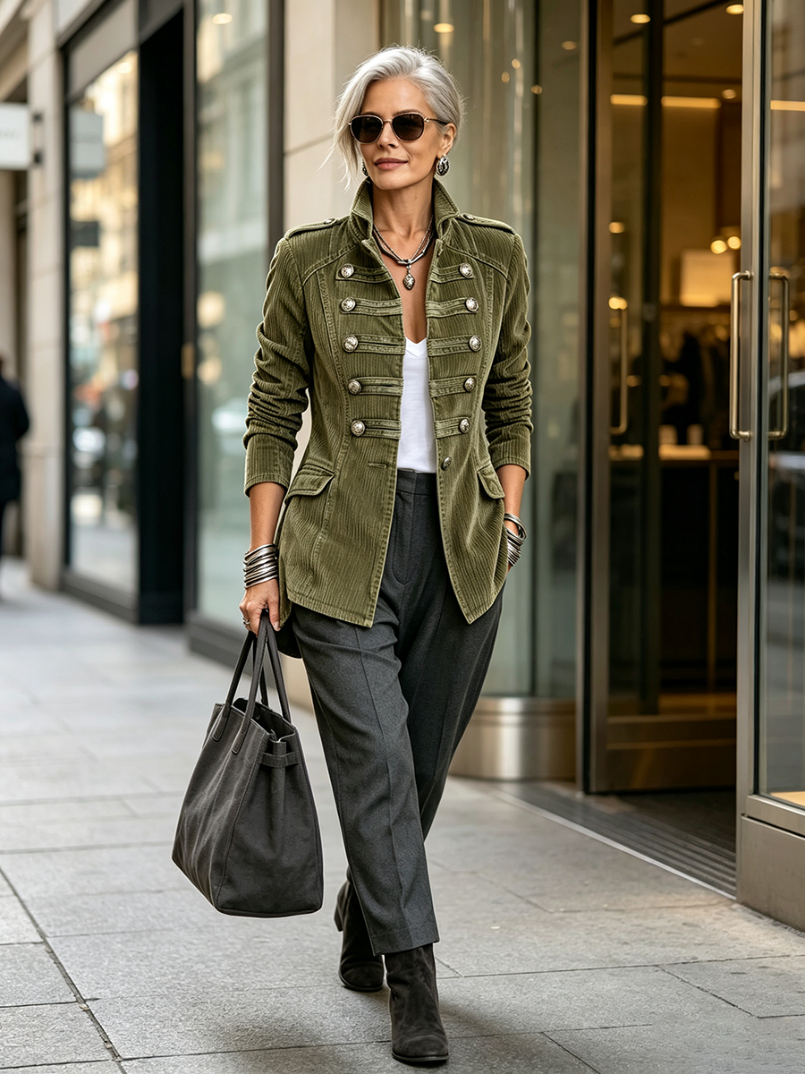 Ariana | Classic Olive Military Corduroy Jacket