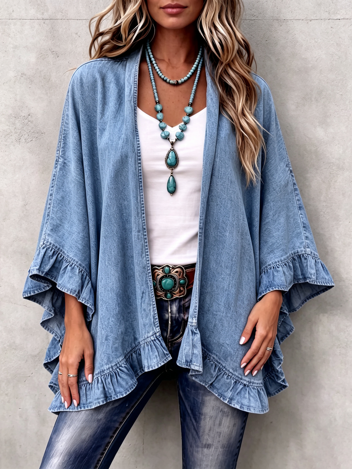 Sophie™ | Denim Ruffle Trim Bohemian Cardigan
