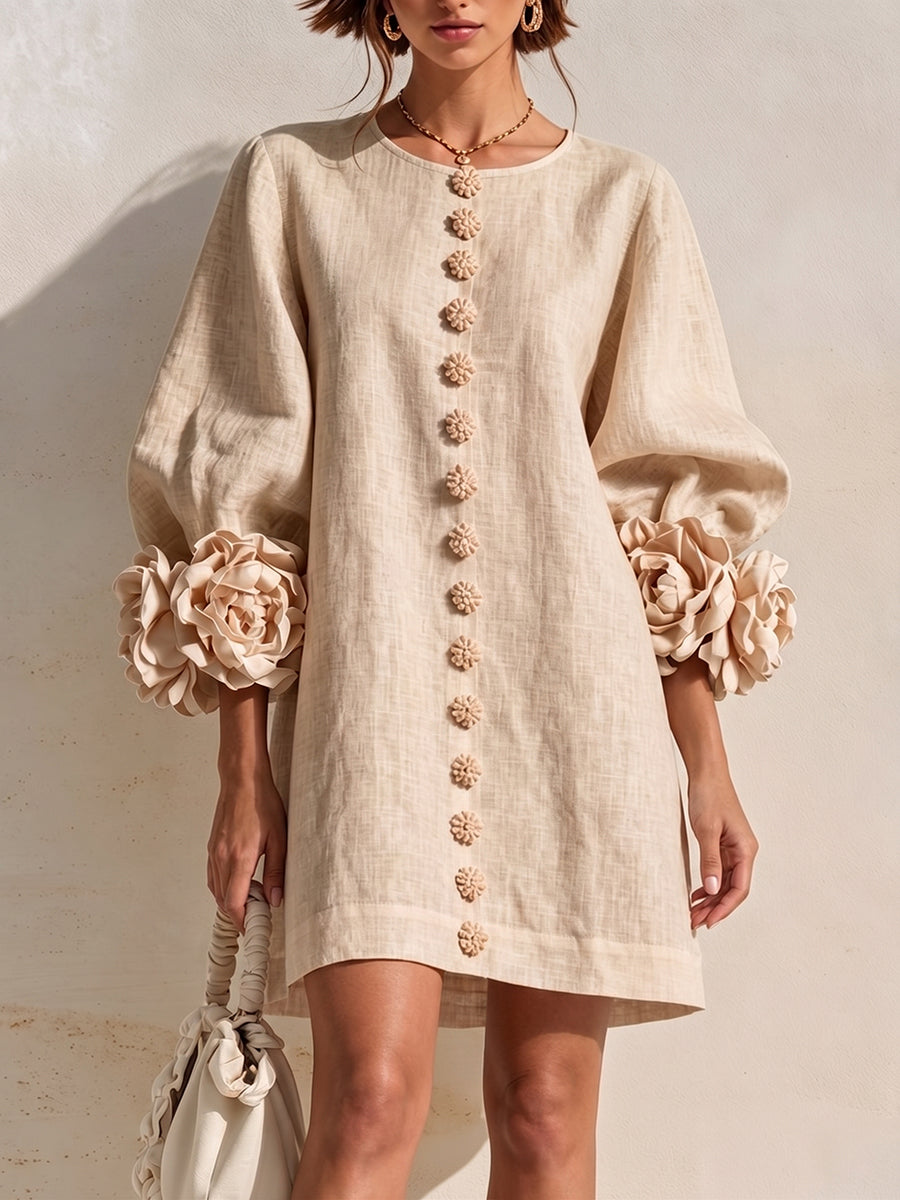 Ella™ | Romantic Blush 3D Floral Sleeve Mini Dress