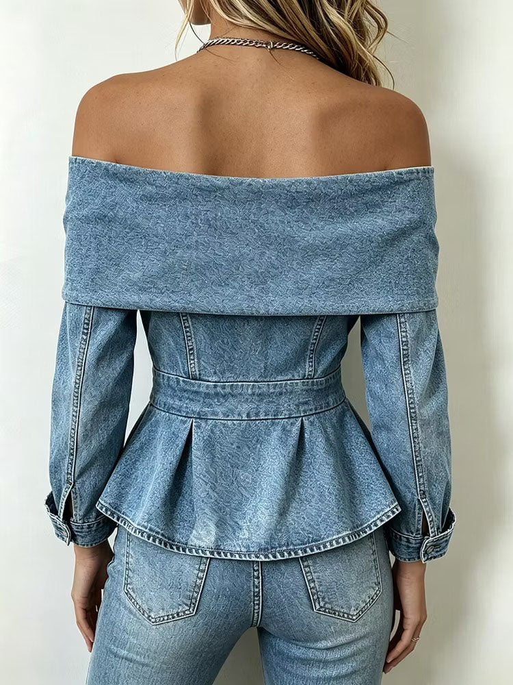 Alina™ | Off-Shoulder Denim Peplum Top