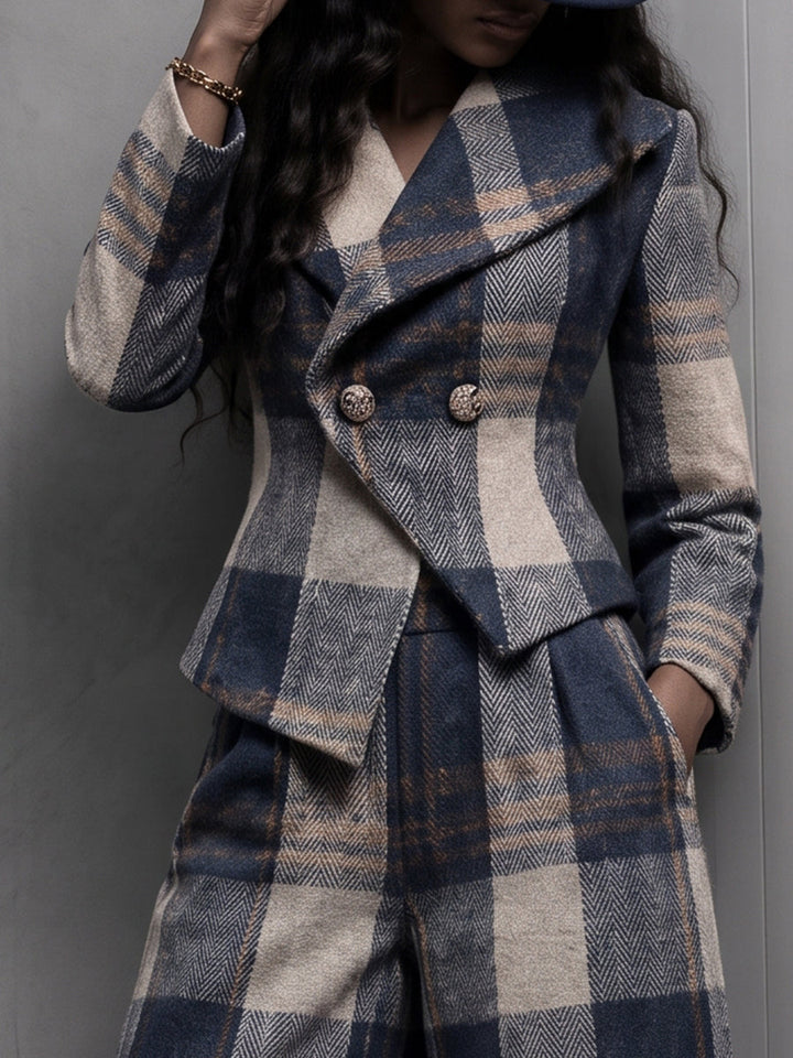 Grace™ | Sophisticated Plaid Wool-Blend Tailored Blazer