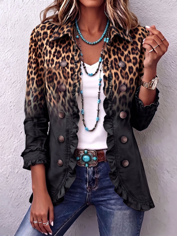 Freya™ | Leopard Teal Ruffle Statement Blazer