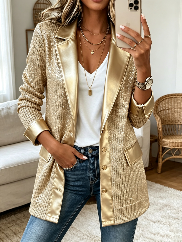 Zalia™ | Chic Gold Knit Blazer
