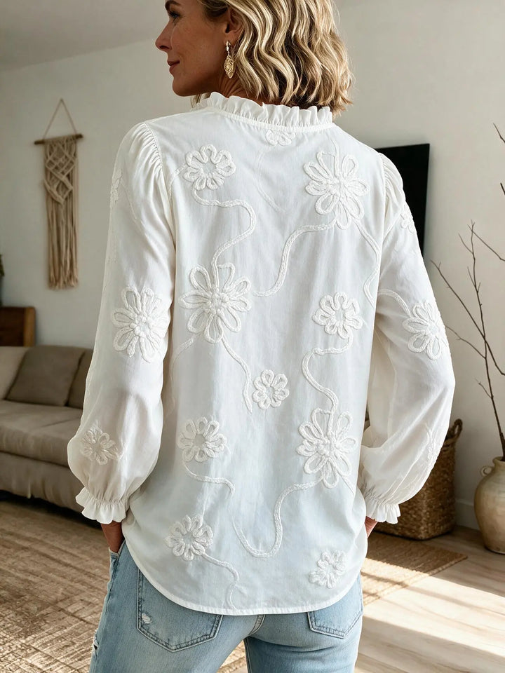 Women's Cotton long-sleeved Embroidered Ruffled Blouse