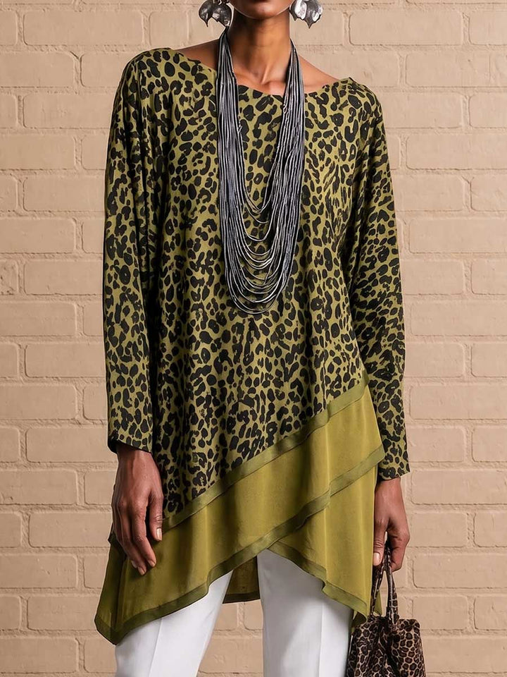 Nadia™ | Leopard Patchwork Relaxed Long Sleeve Top