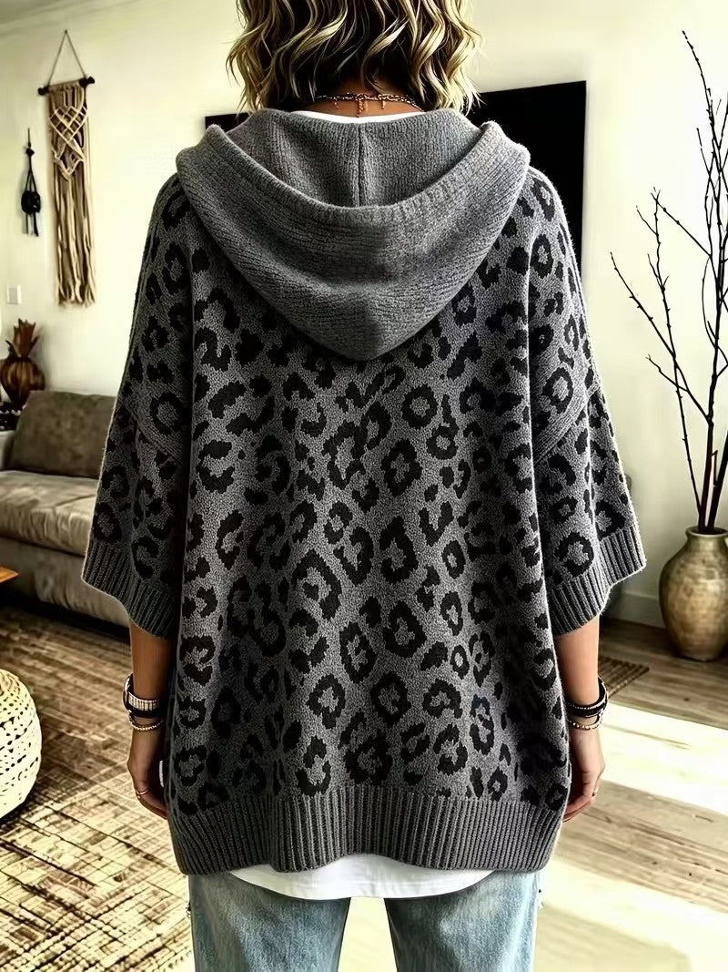 Ivy™ | Leopard Print Knitted Casual Hoodie