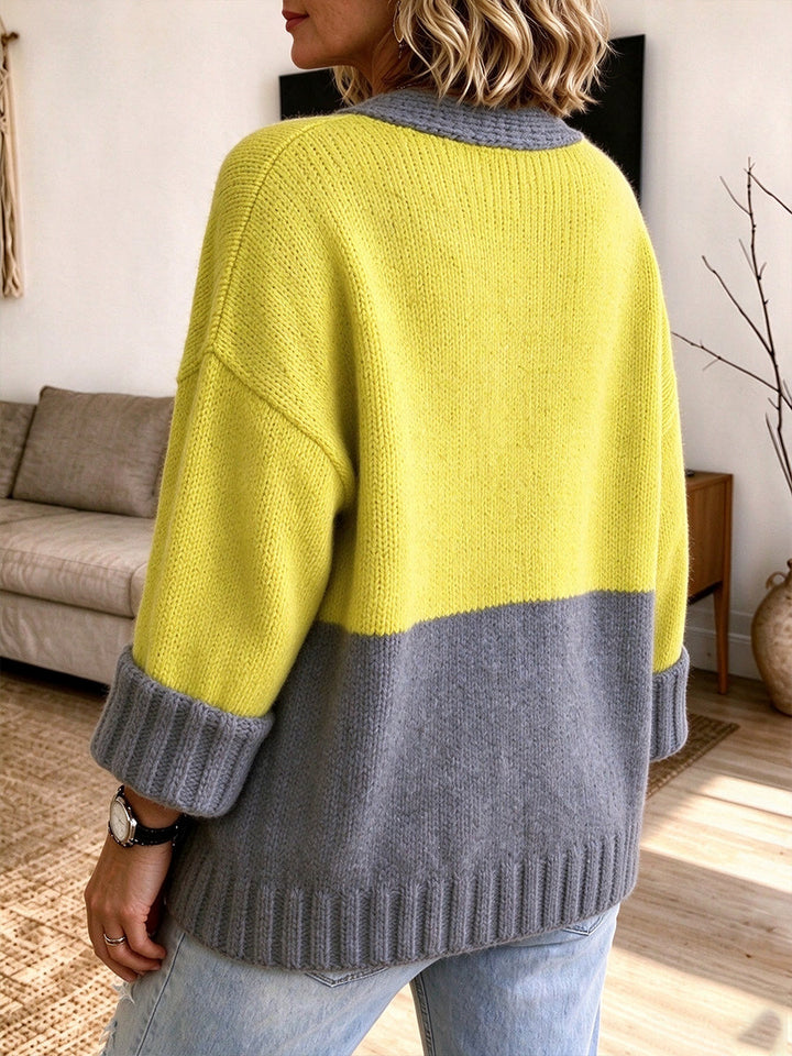 Avery™ | Color-Blocked V-Neck Knit Cardigan