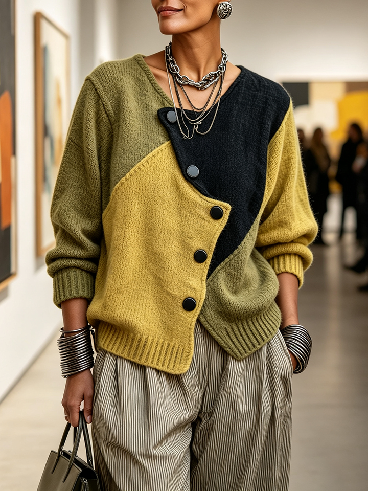 Marielle™ | Asymmetric Color-Block Cozy Knit Sweater