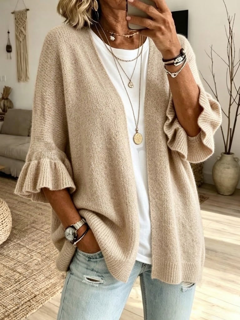 Isabella™ | Knit Ruffled Sleeve Cardigan