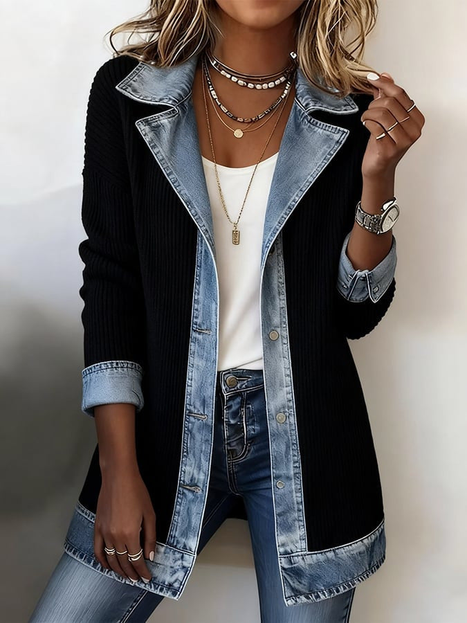 Lena™ | Paneled Ribbed Cotton-Blend Denim Jacket