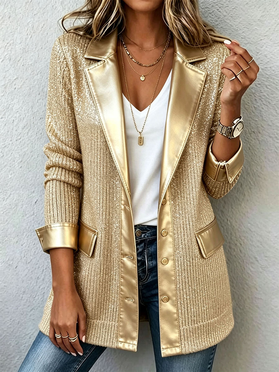 Zalia™ | Chic Gold Knit Blazer