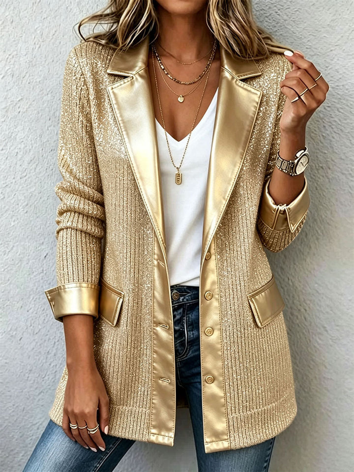 Zalia™ | Chic Gold Knit Blazer