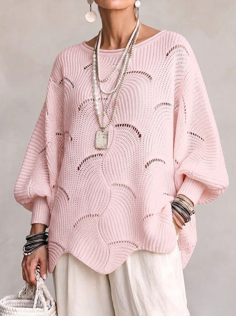Julia™ | Hollow Wave Pattern Loose Lantern Sleeve Knit Top