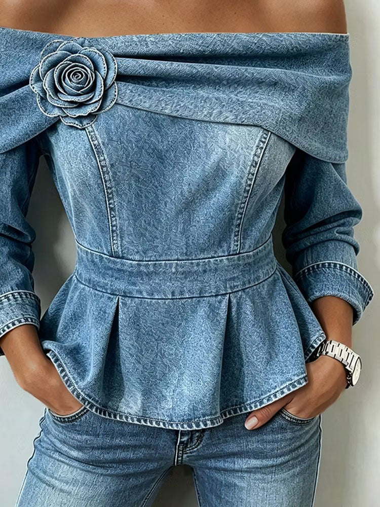 Alina™ | Off-Shoulder Denim Peplum Top
