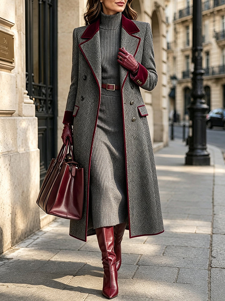 Rosa™ | Herringbone Wool-blend Long Coat