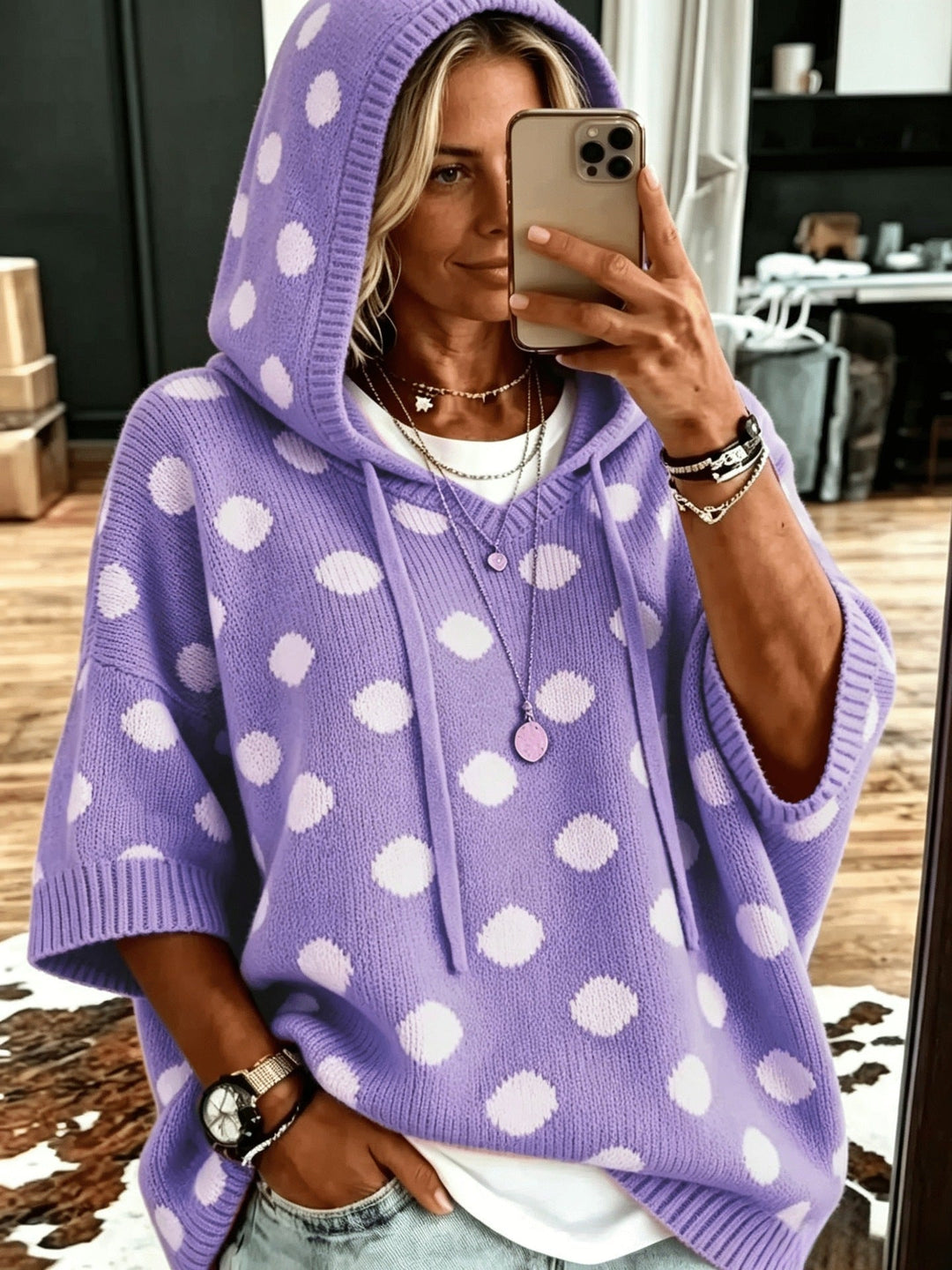 Kaitlyn™ | Casual Hooded Polka-dot Knit Pullover