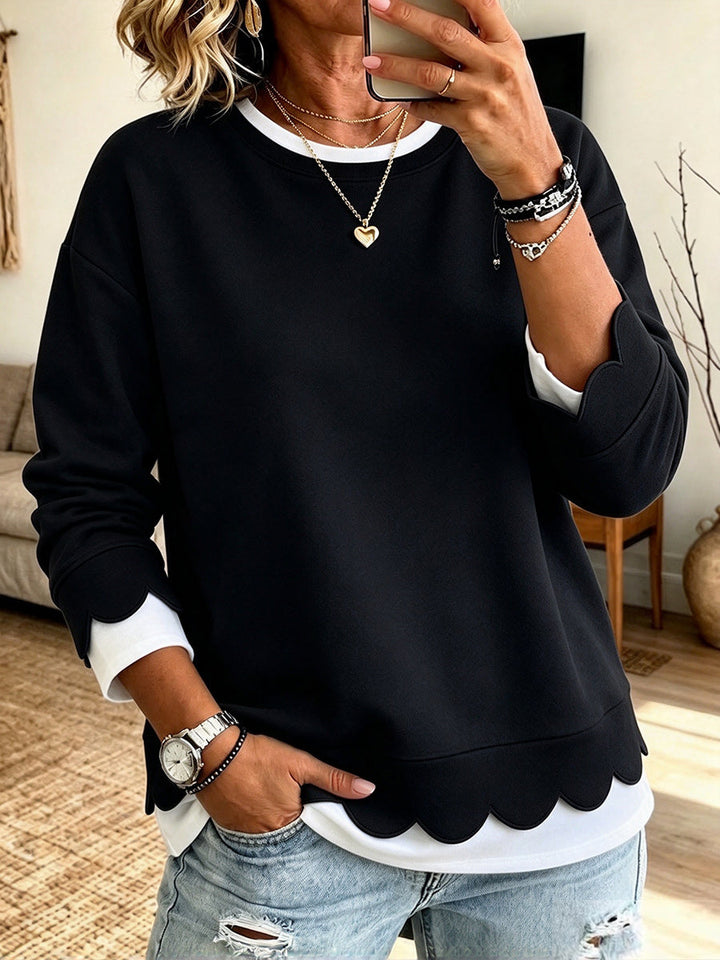 Evelyn™ | Casual Sweatshirt With Scalloped Trim