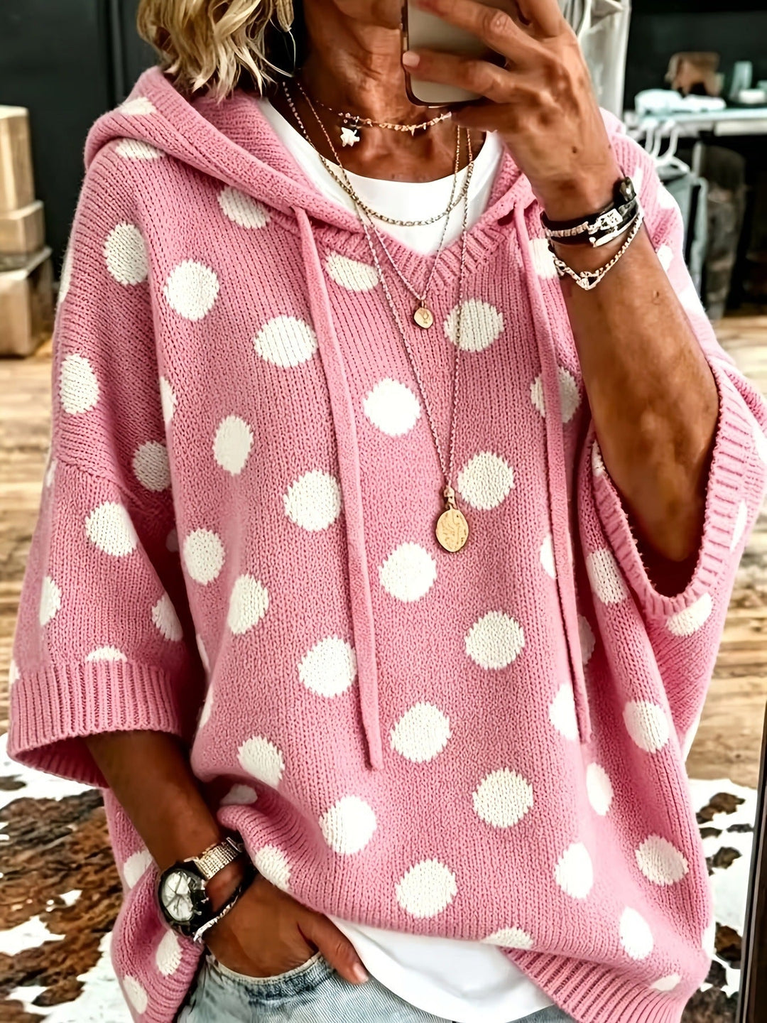 Kaitlyn™ | Casual Hooded Polka-dot Knit Pullover