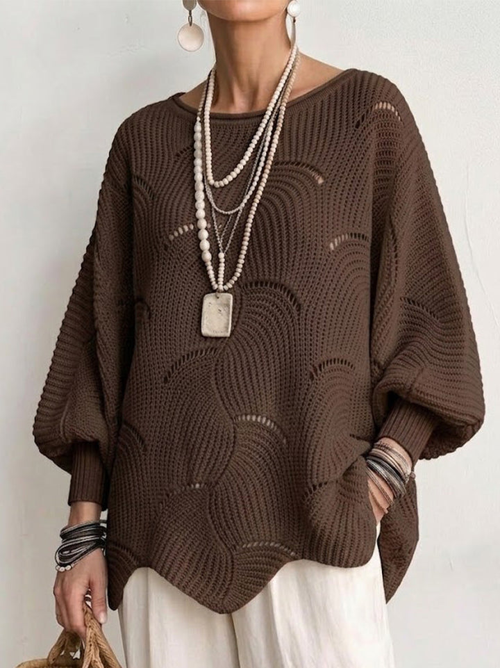 Julia™ | Hollow Wave Pattern Loose Lantern Sleeve Knit Top