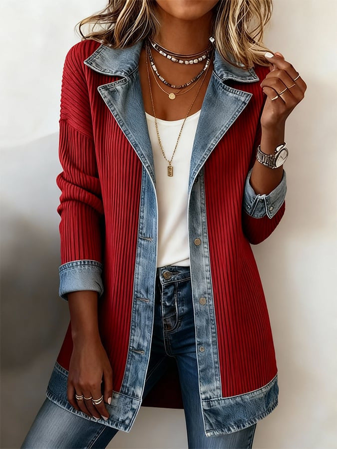 Lena™ | Paneled Ribbed Cotton-Blend Denim Jacket