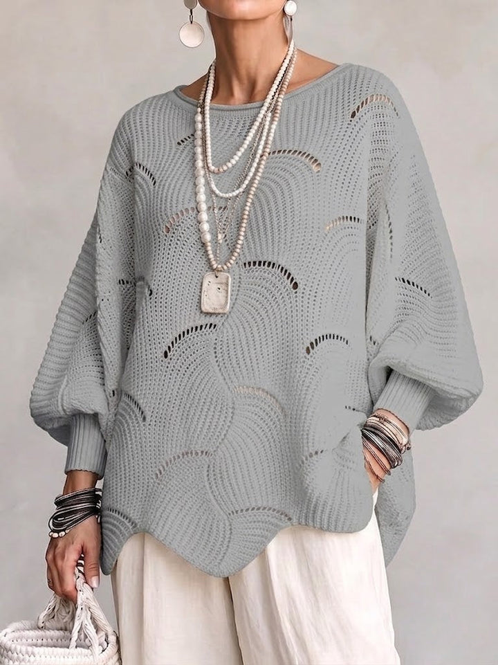 Esme™ | Openwork Wave Lantern Sleeve Knit Top