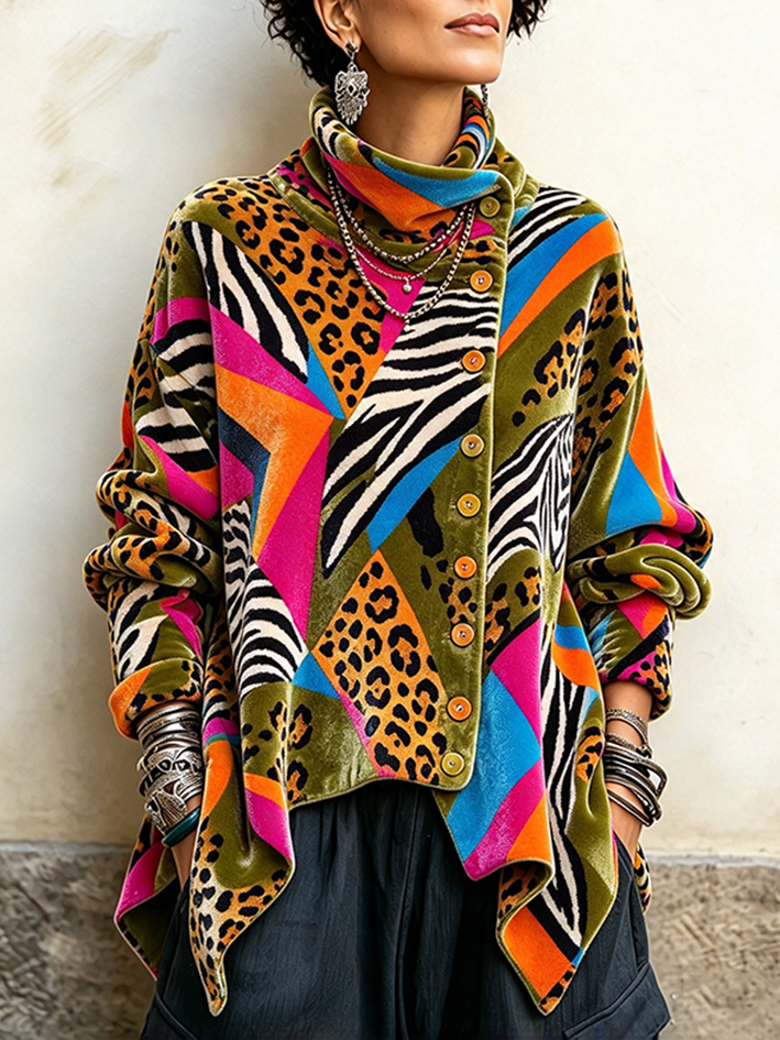 Carol | Cozy Bohemian Colorful Animal Print Velvet Top
