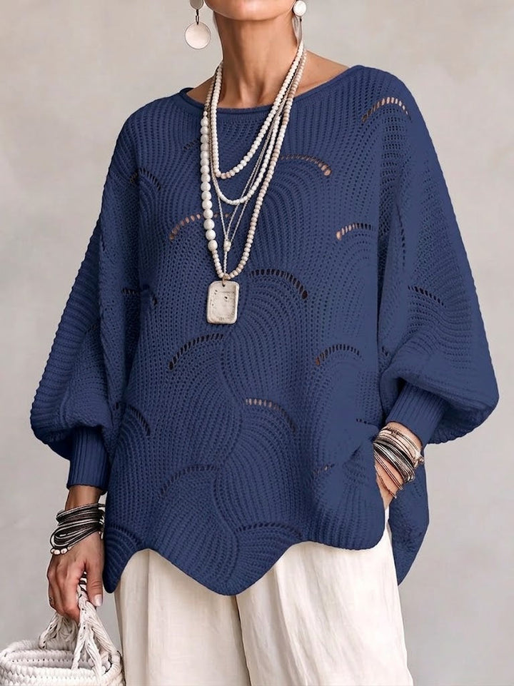 Esme™ | Openwork Wave Lantern Sleeve Knit Top