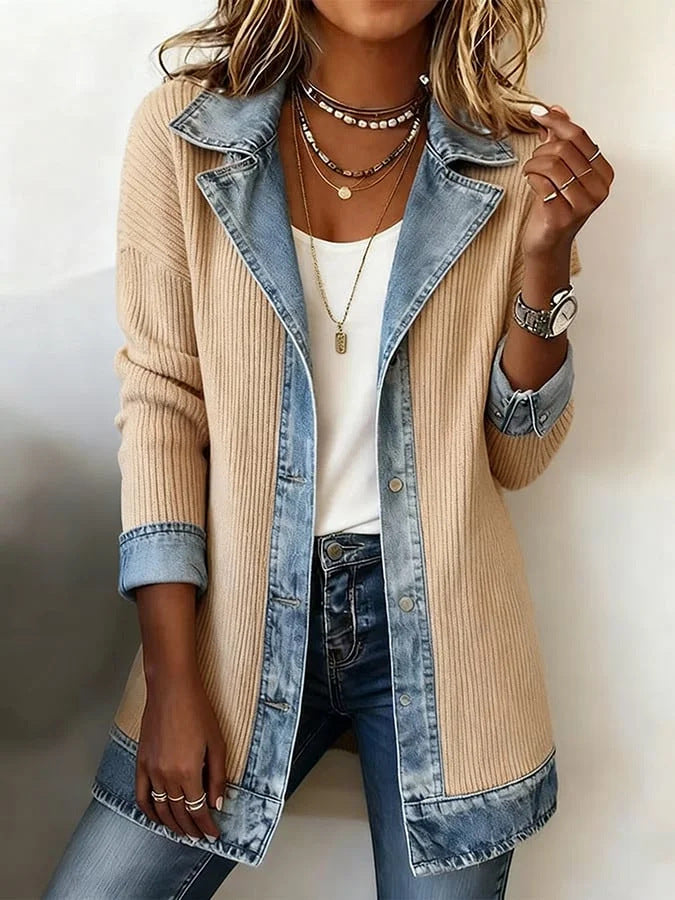 Paige™ | Casual Paneled Ribbed Cotton-blend Denim Jacket