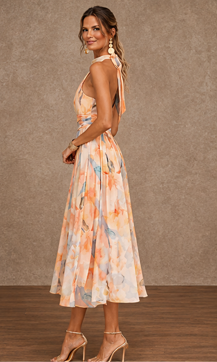 Lily | Halter Watercolor Print Maxi