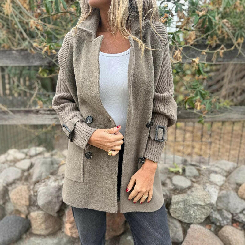 isola | Knit Sleeve Double-Breasted Coat