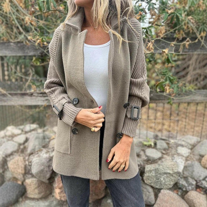 isola | Knit Sleeve Double-Breasted Coat
