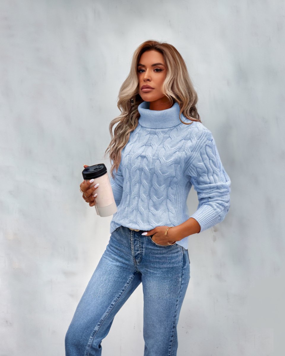 Olivia - Women's Cable Knit Turtleneck Sweater Cozy Long Sleeve Pullover