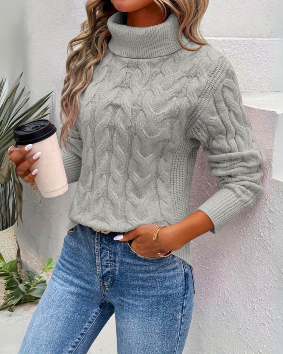Olivia | Women's Cable Knit Turtleneck Sweater Cozy Long Sleeve Pullover