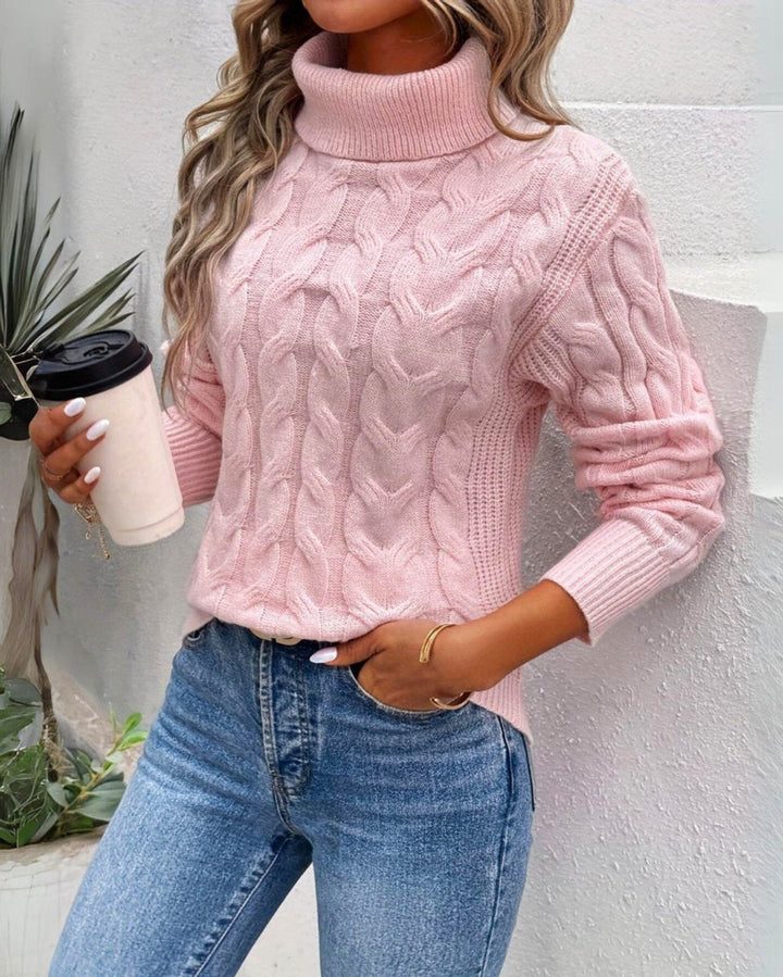 Olivia - Women's Cable Knit Turtleneck Sweater Cozy Long Sleeve Pullover
